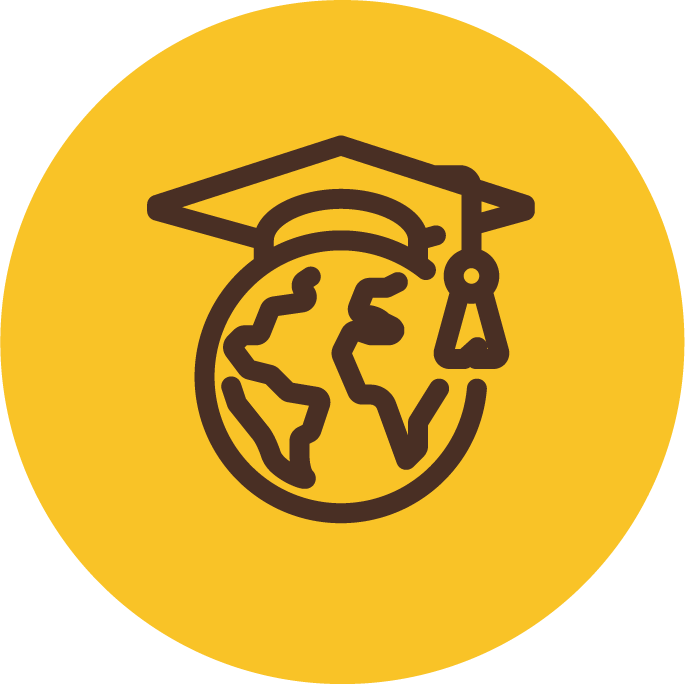 Icon of graduation hat on globe