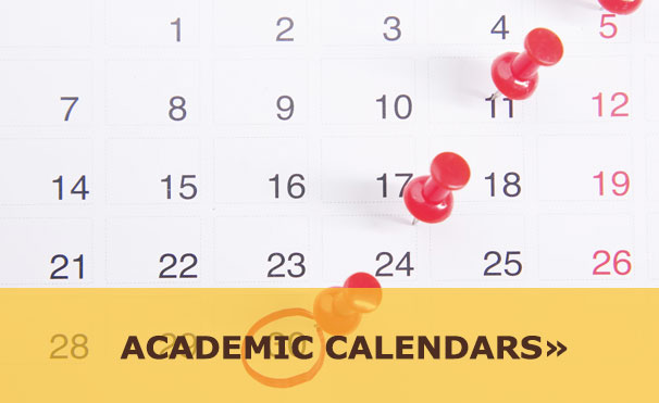 Calendar with thumbtacks with text: Academic Calendar