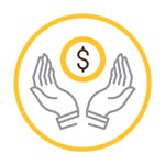 Hands with money, icon