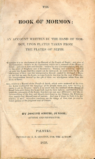 1830 Cover Page of the Book of Mormon