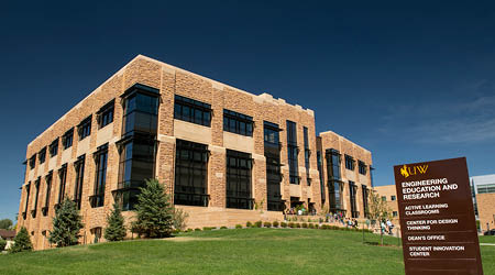 exterior shot of the EERB building on a blue sky day