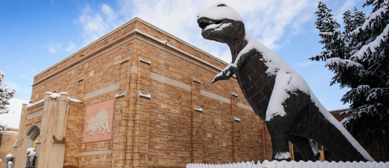t-rex statue on campus