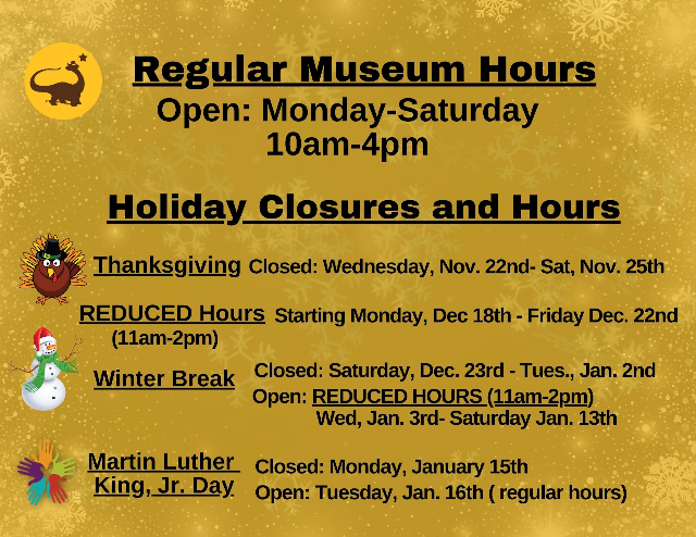 image with museum holiday hours same as written above
