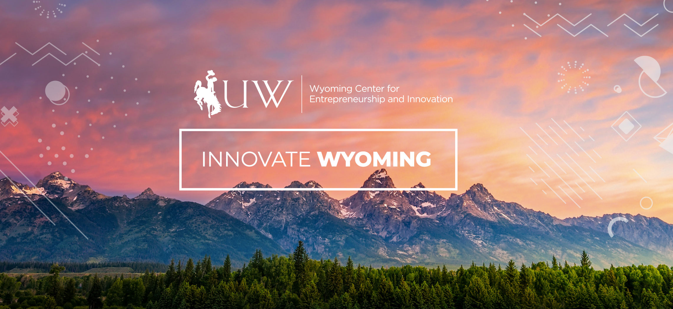 Innovate Wyoming with the Wyoming Center for Entrepreneurship and Innovation logo over mountains