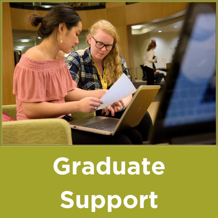 decorative button with text that reads "graduate Support"
