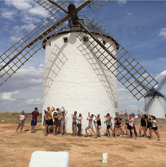 Spanish students at windmill