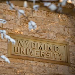 A University of Wyoming Building sign.