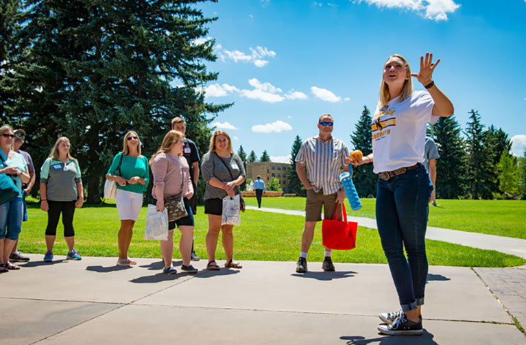 a group of people on a campus tour