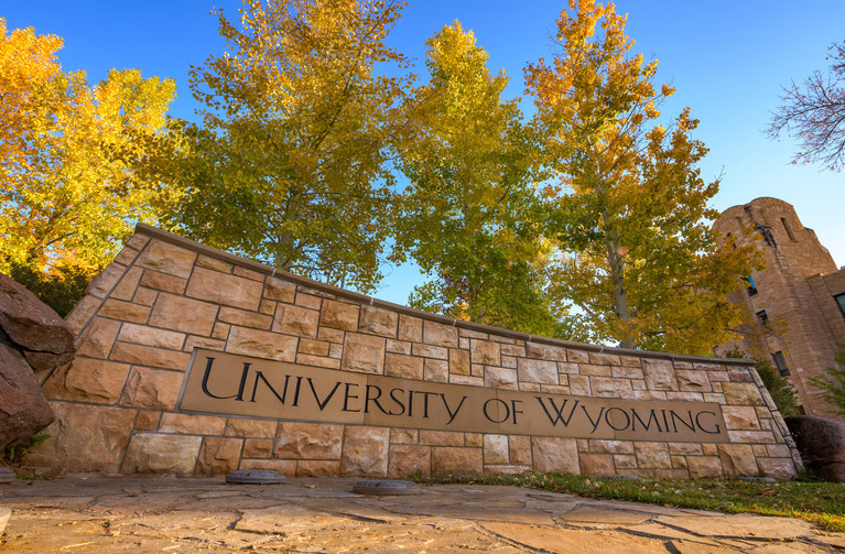 a stone sign that says University of Wyoming