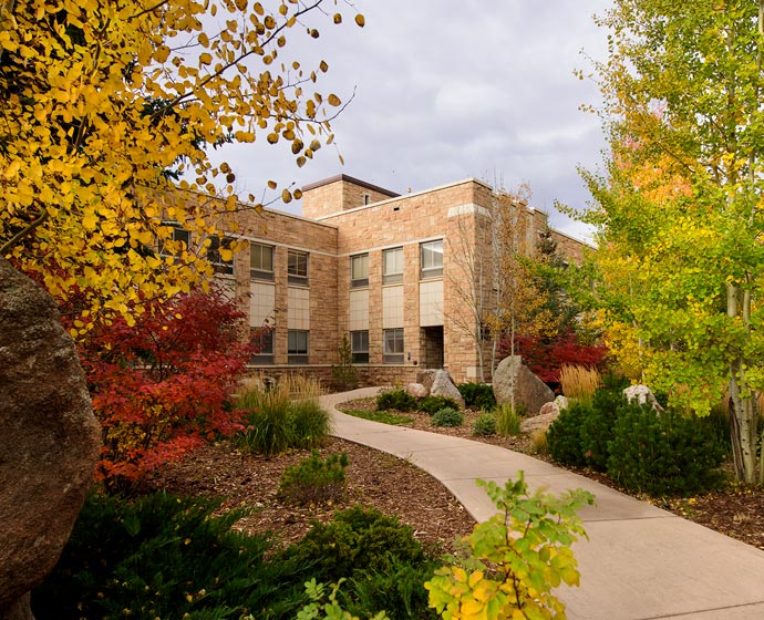 autumn view of campus with building